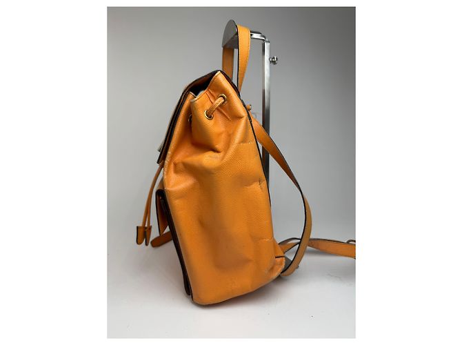 Céline Vintage Celine Paris Leather backpack Orange Yellow - view 5
