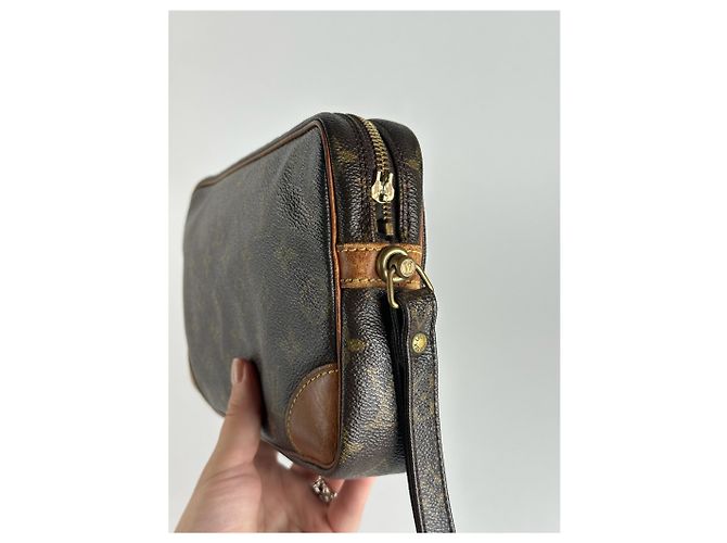 Clutch in pelle monogramma Louis Vuitton vintage marrone - vista 14