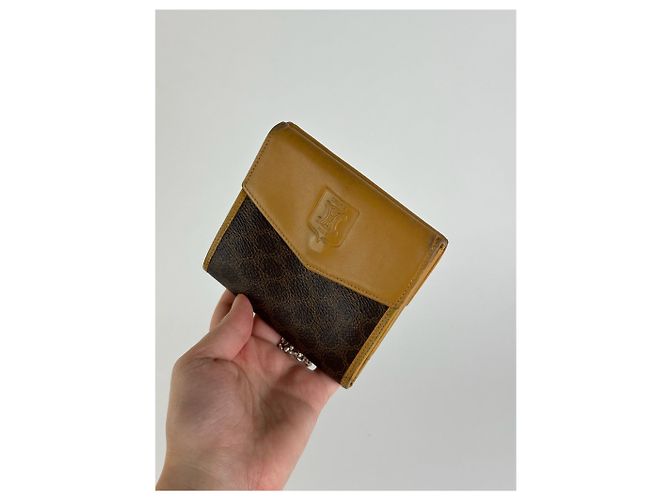 Céline Vintage Celine Leather Monogram Wallet Brown Yellow - view 2