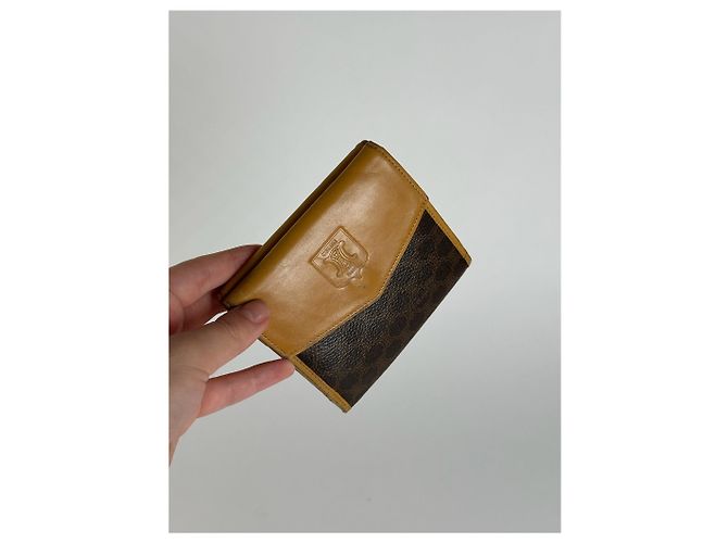Céline Vintage Celine Leather Monogram Wallet Brown Yellow - view 9