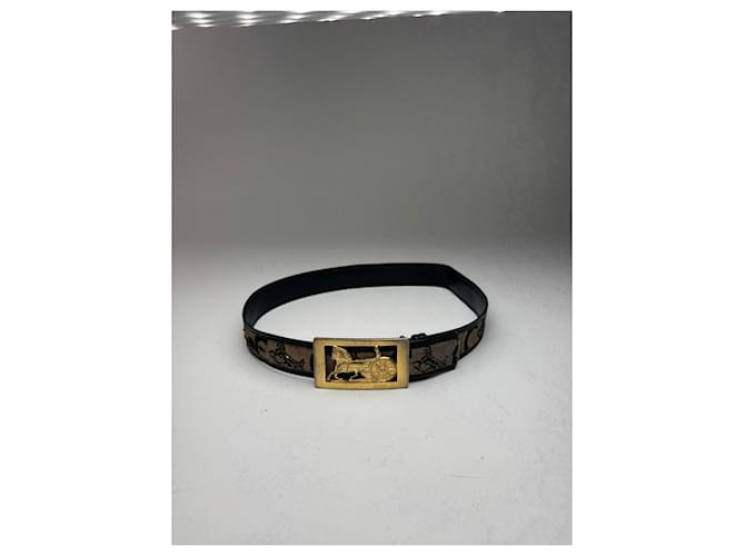 Céline Vintage Celine Macadam Leder Gürtel grau schwarz - Ansicht 12
