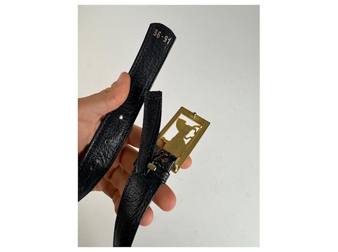 Céline Vintage Celine Macadam Leder Gürtel grau schwarz - Ansicht 4