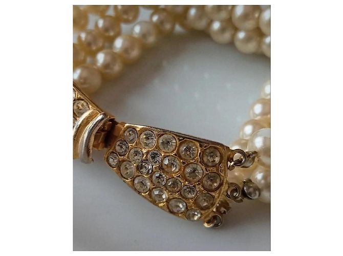 Autre Marque Bracciale vintage perle con chiusura gioiello Bianco sporco - vista 2