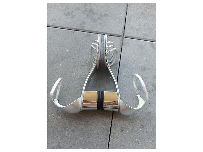 Sandali Giuseppe Zanotti in pelle argentata con strass Swarovski Argento - vista 4