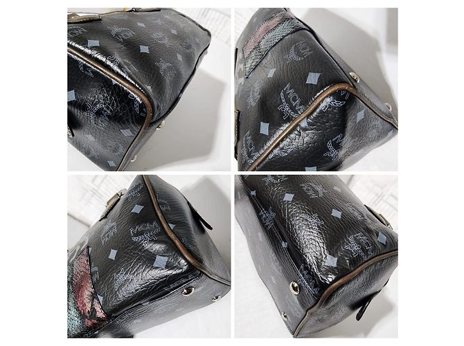 Bolsa MCM Visetos Lion Princess Boston Preto/Cinza/Dourado - vista 12