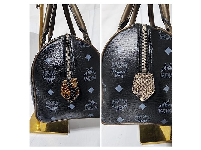 Bolsa MCM Visetos Lion Princess Boston Preto/Cinza/Dourado - vista 7