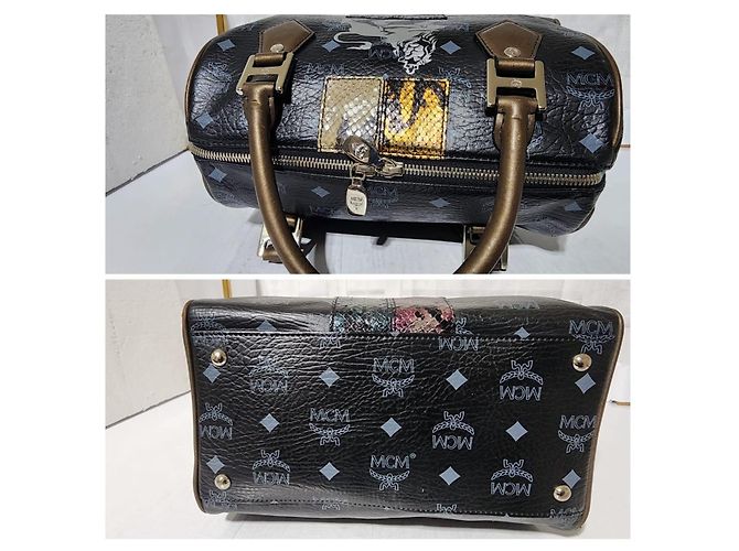 Bolsa MCM Visetos Lion Princess Boston Preto/Cinza/Dourado - vista 8