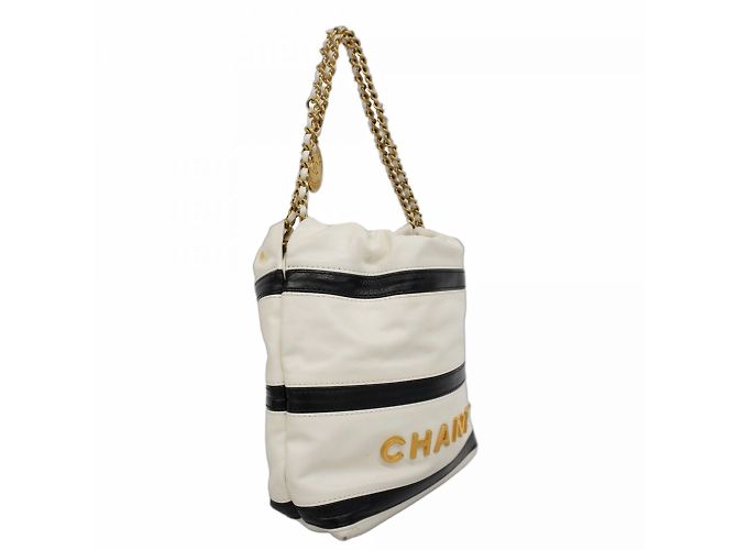 Chanel 22 Chanel Tote Bag 22 aus glänzendem Kalbsleder Schwarz Weiß - Ansicht 2
