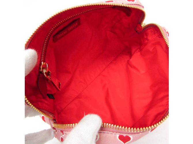 Pochette in nylon Miu Miu Heart 5NE457 per donne Rosa Bianco Rosso - vista 4