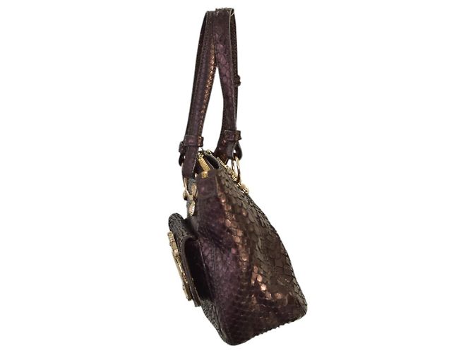 Borsa a mano Iceberg in pelle di serpente marrone lucida - vista 5