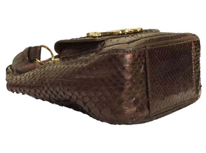 Borsa a mano Iceberg in pelle di serpente marrone lucida - vista 8