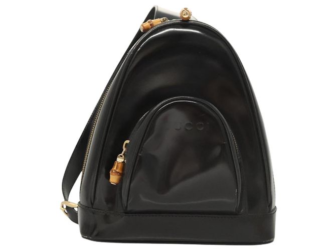 GUCCI Bamboo Schultertasche Emaille Schwarz Gold 007 2113 0127 Auth am8459 Golden - Ansicht 13
