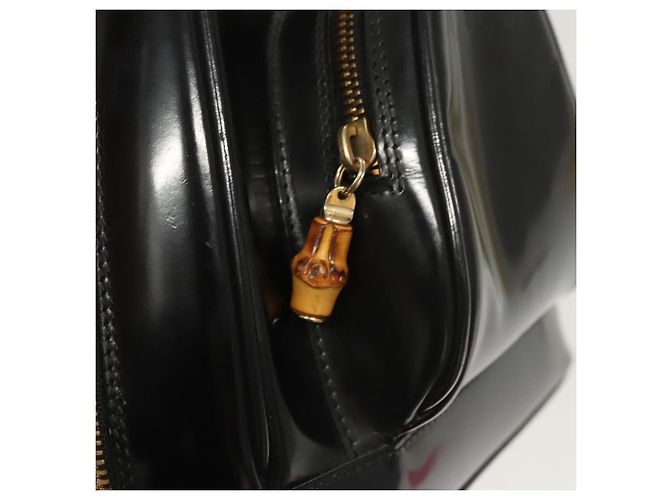 GUCCI Bamboo Schultertasche Emaille Schwarz Gold 007 2113 0127 Auth am8459 Golden - Ansicht 18