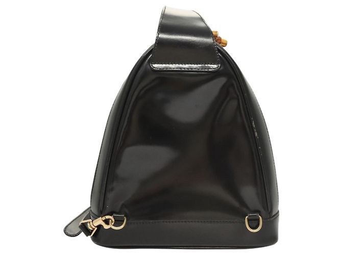 GUCCI Bamboo Schultertasche Emaille Schwarz Gold 007 2113 0127 Auth am8459 Golden - Ansicht 2