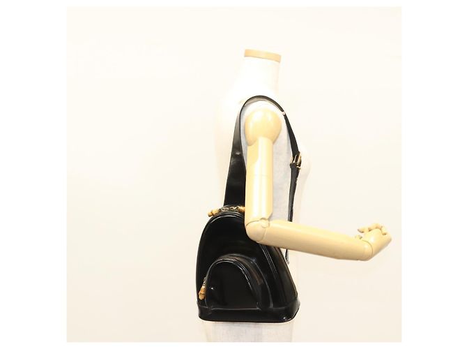 GUCCI Bamboo Schultertasche Emaille Schwarz Gold 007 2113 0127 Auth am8459 Golden - Ansicht 24