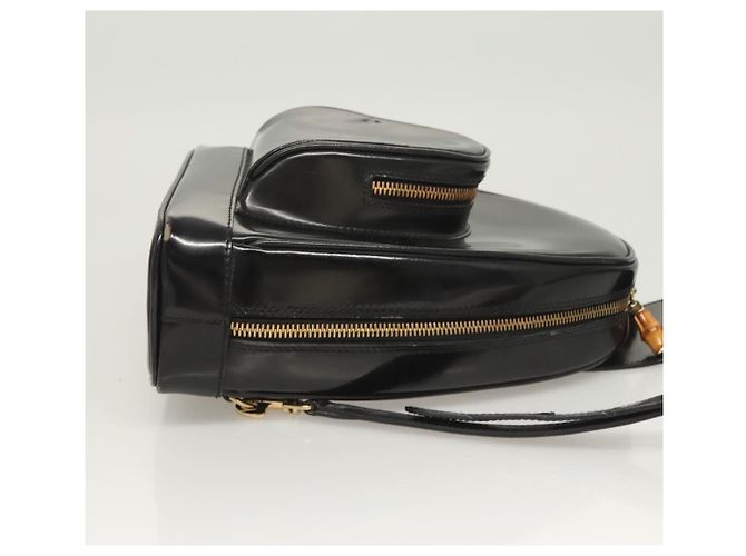GUCCI Bamboo Schultertasche Emaille Schwarz Gold 007 2113 0127 Auth am8459 Golden - Ansicht 3