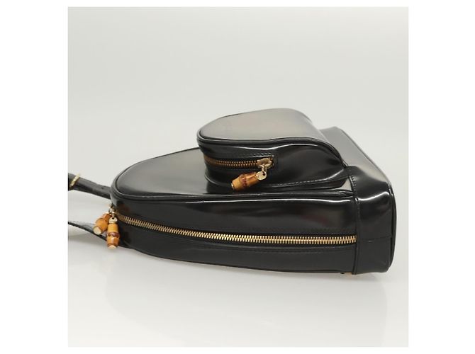 GUCCI Bamboo Schultertasche Emaille Schwarz Gold 007 2113 0127 Auth am8459 Golden - Ansicht 4