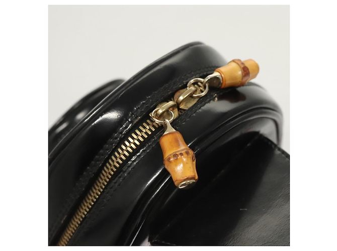 GUCCI Bamboo Schultertasche Emaille Schwarz Gold 007 2113 0127 Auth am8459 Golden - Ansicht 9