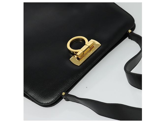 Borsa a Spalla Gancini in Pelle Nera e Oro Auth MX418 di Salvatore Ferragamo Nero D'oro - vista 6