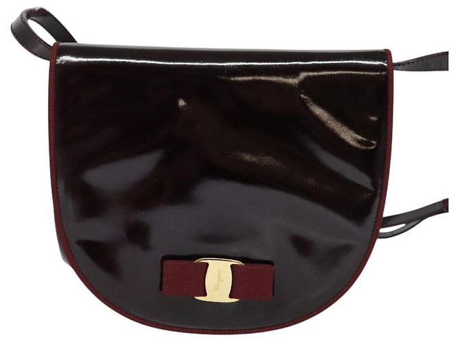 Borsa a Spalla Vala Salvatore Ferragamo in Pelle Verniciata Bordeaux Oro Auth 122920 - vista 13