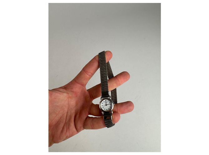 Vintage Courreges Metall Quarz Uhr Silber - Ansicht 3