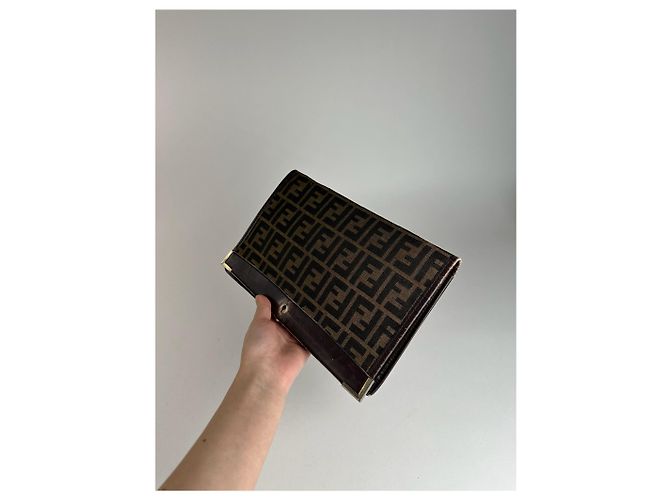 Clutch Monogramma Vintage Fendi Roma Marrone - vista 8