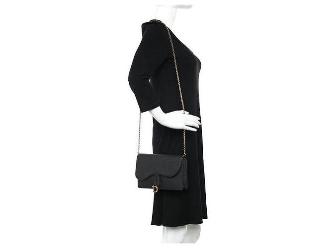 PORTAFOGLIO IN PELLE DI VITELLO GRAIN NERO CON CATENA CHRISTIAN DIOR - vista 3