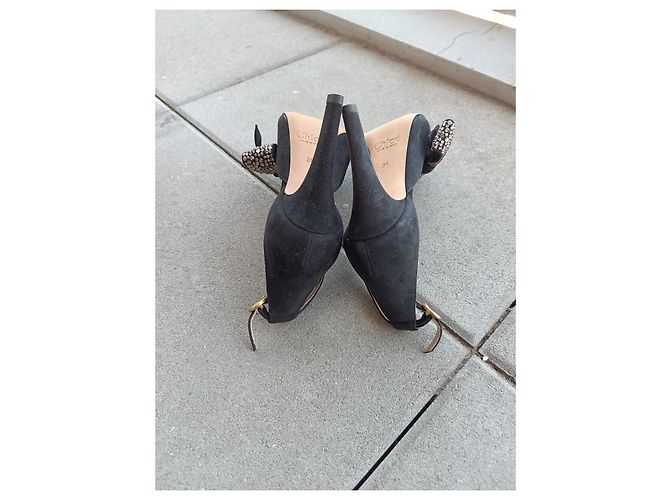 Décolleté Chloé in pelle nera con fiocchi strass Nero - vista 10