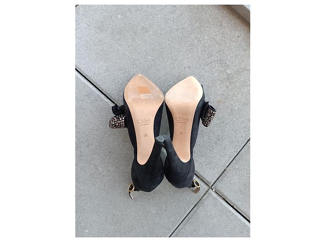 Décolleté Chloé in pelle nera con fiocchi strass Nero - vista 11