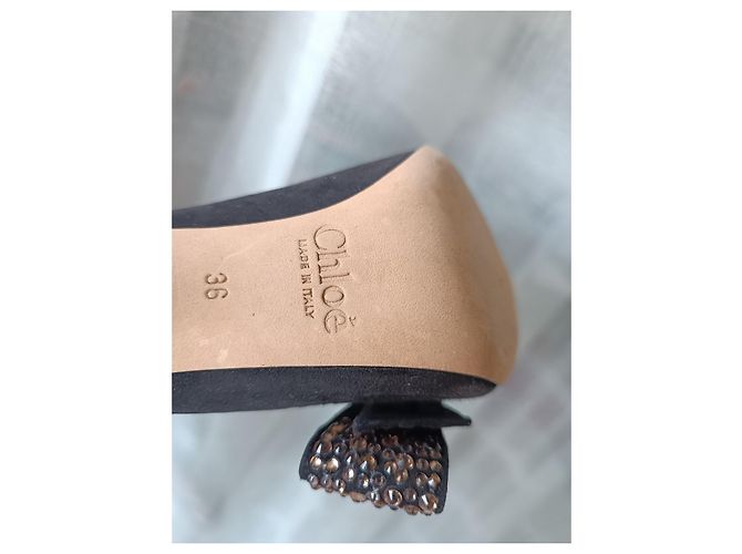 Décolleté Chloé in pelle nera con fiocchi strass Nero - vista 12