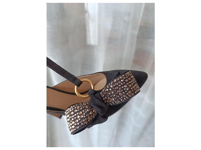 Décolleté Chloé in pelle nera con fiocchi strass Nero - vista 14