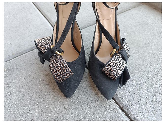 Décolleté Chloé in pelle nera con fiocchi strass Nero - vista 2