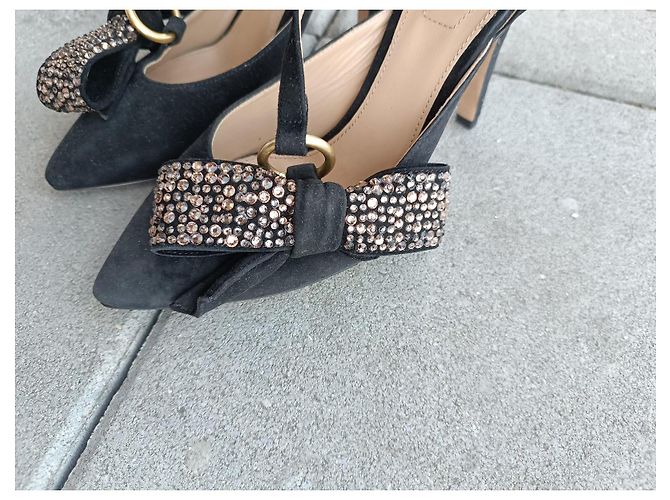 Décolleté Chloé in pelle nera con fiocchi strass Nero - vista 3