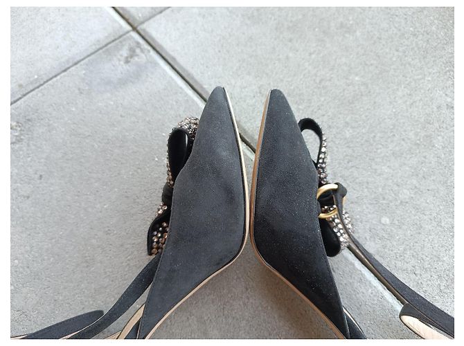 Décolleté Chloé in pelle nera con fiocchi strass Nero - vista 5