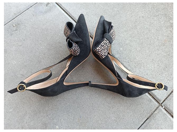 Décolleté Chloé in pelle nera con fiocchi strass Nero - vista 7