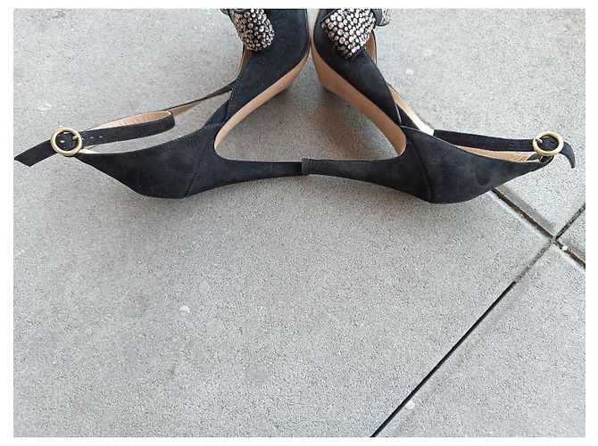 Décolleté Chloé in pelle nera con fiocchi strass Nero - vista 9