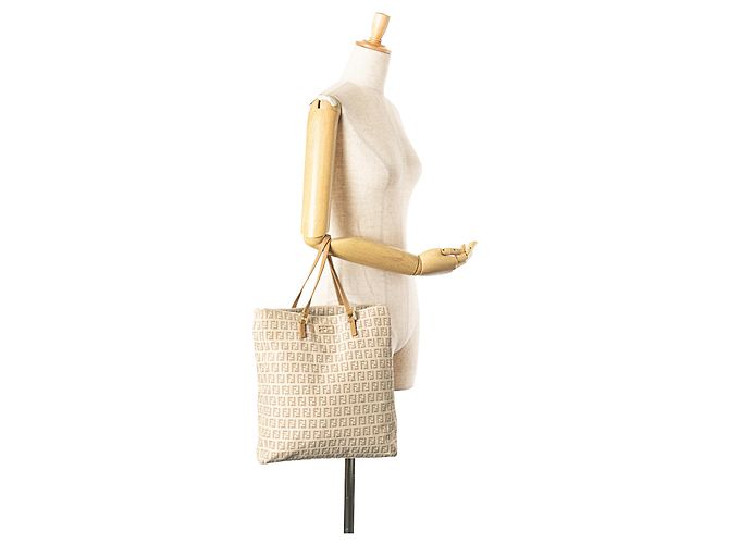 Fendi Braune Zucchino Canvas Tasche Beige - Ansicht 10