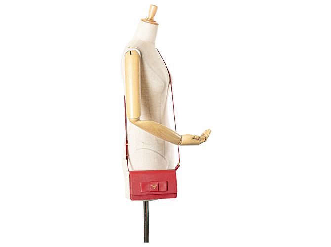 Portafoglio Prada Red Saffiano Lux Bow con tracolla Rosso - vista 15