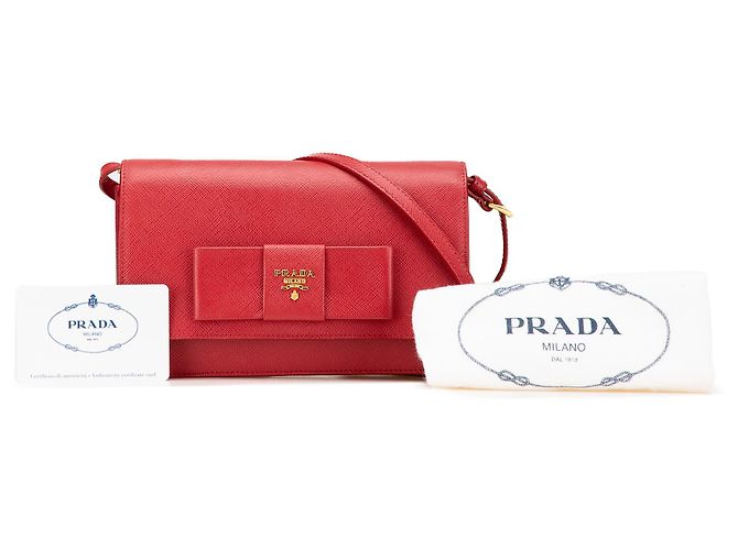 Portafoglio Prada Red Saffiano Lux Bow con tracolla Rosso - vista 16