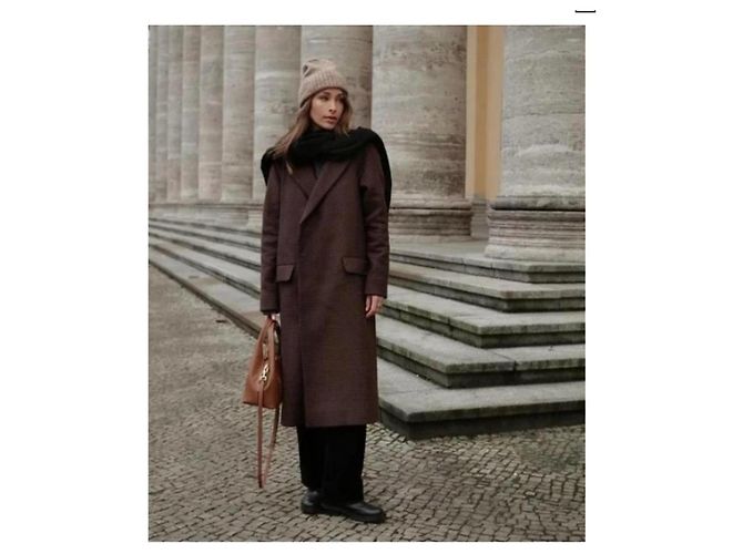 Cos double-breasted houndstooth wool coat brown - view 2