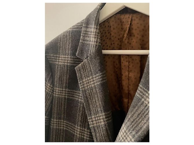 inconnue Blazer de lã e cetim Marrom Bege Cinza - vista 2