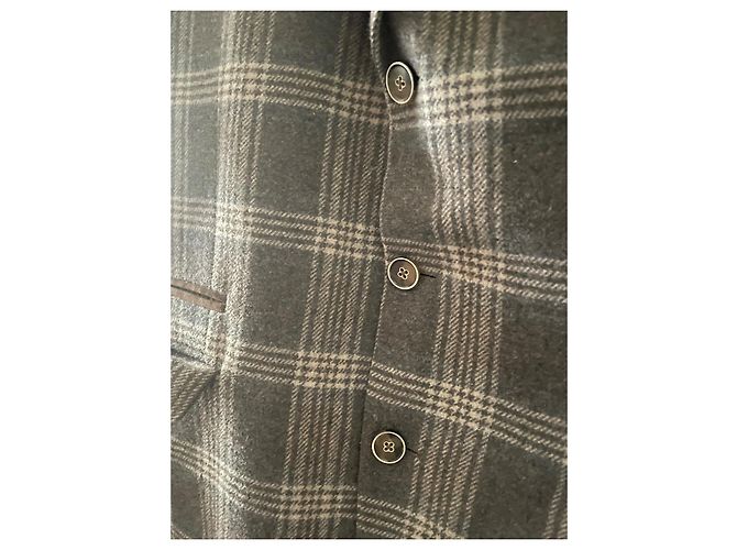 inconnue Blazer de lã e cetim Marrom Bege Cinza - vista 3