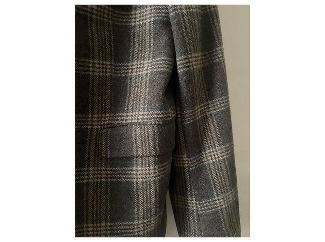inconnue Blazer de lã e cetim Marrom Bege Cinza - vista 4