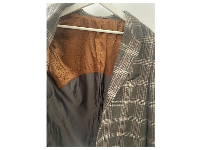 inconnue Blazer de lã e cetim Marrom Bege Cinza - vista 5