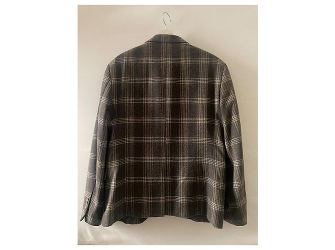 inconnue Blazer de lã e cetim Marrom Bege Cinza - vista 8