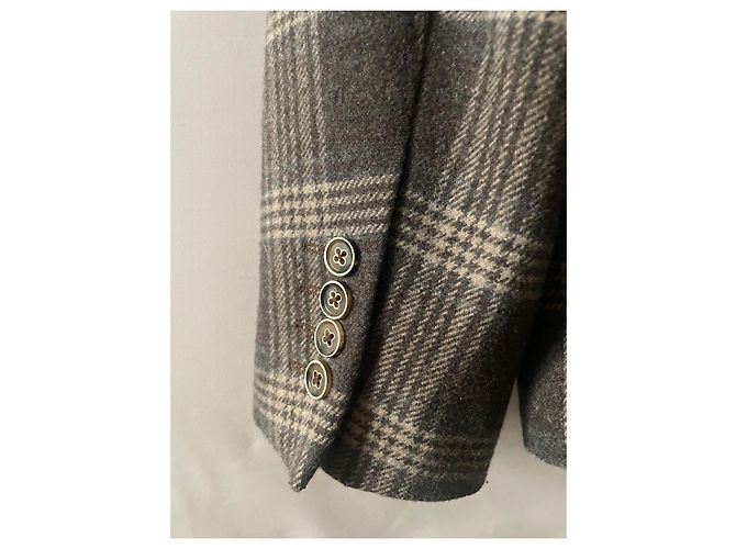 inconnue Blazer de lã e cetim Marrom Bege Cinza - vista 9