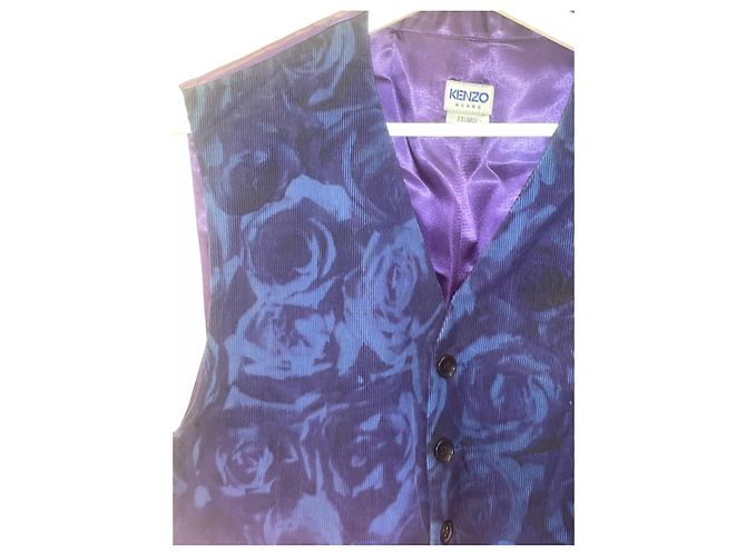 Kenzo Weste aus blauem Cord mit Satinfutter Dunkelviolett - Ansicht 2