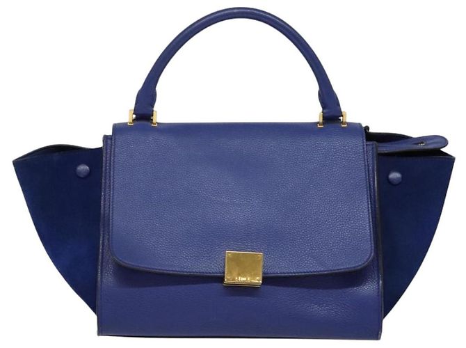 Céline Borsa a mano Trapeze CELINE in pelle scamosciata 2 in 1 blu oro Auth BA2409 D'oro - vista 13
