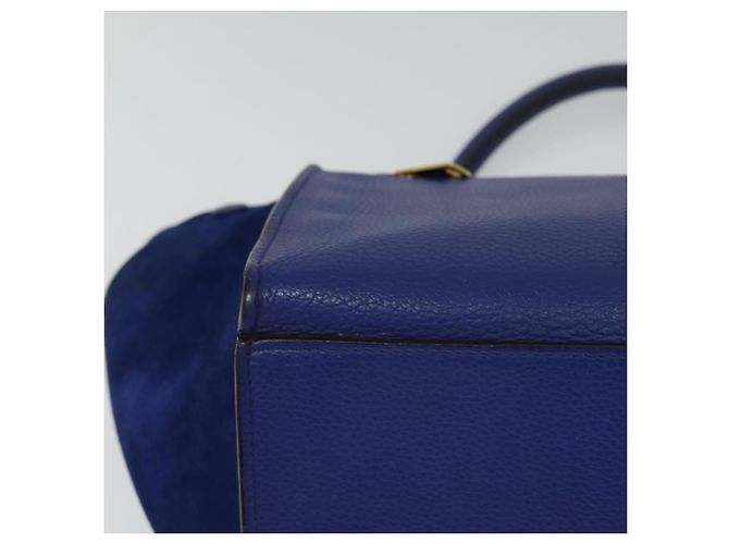 Céline Borsa a mano Trapeze CELINE in pelle scamosciata 2 in 1 blu oro Auth BA2409 D'oro - vista 16