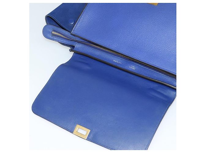 Céline Borsa a mano Trapeze CELINE in pelle scamosciata 2 in 1 blu oro Auth BA2409 D'oro - vista 18